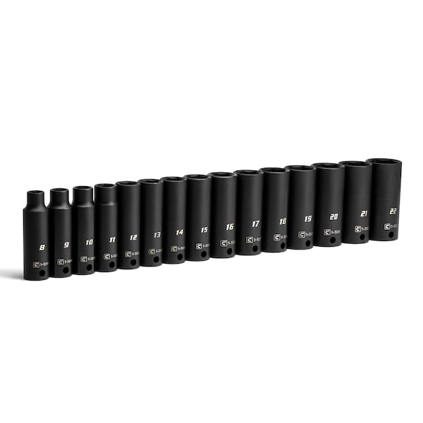 3/8 in Drive Deep Impact Socket Set, Metric, 15 pcs